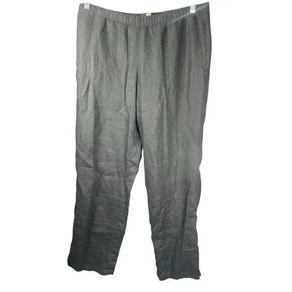 J. Jill M Black Linen Pants Lagenlook Minimalist Pull On Wide Straight Leg Beach - Picture 1 of 9